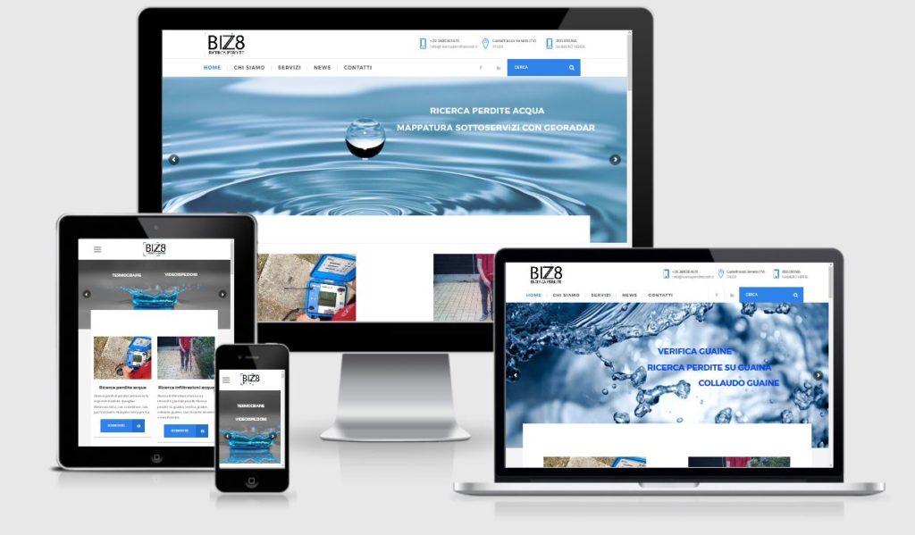 Nuovo sito internet in responsive design sviluppato su piattaforma WordPress realizzato da 3DPrestige Studio Web Treviso per il cliente Bizzotto RIcerca Perdite